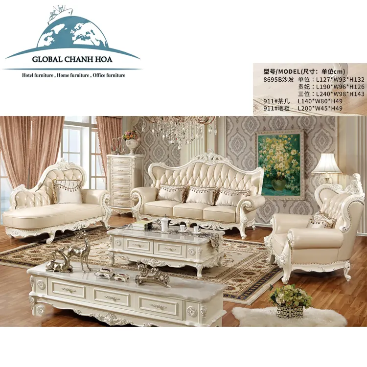 Juego de sofás de 5 plazas para sala de estar, sofá de madera de cuero auténtico de lujo usado para el hogar