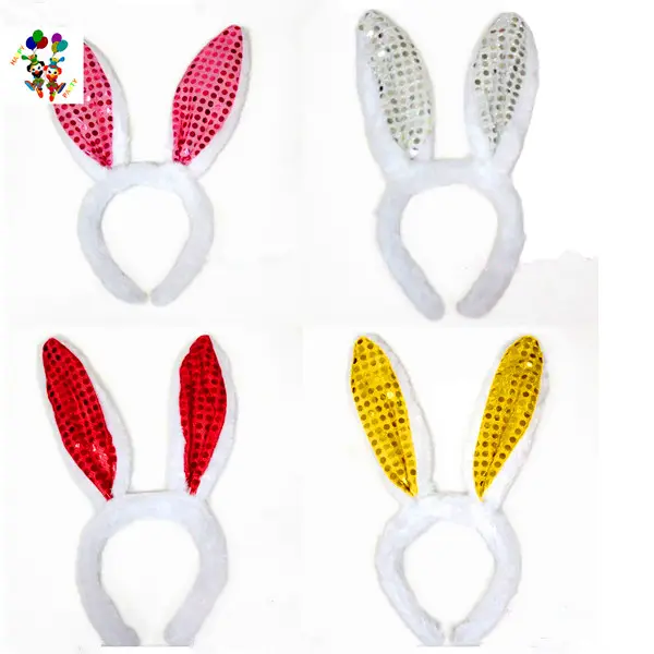 Diademas de fiesta de pelo blanco de Pascua, adornos brillantes con orejas de conejo, HPC-0702