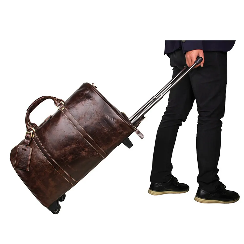 대사관 Diplomatist 이탈리아 디자인 갈색 가죽 어깨 가방 트롤리 수하물 여행 가방
