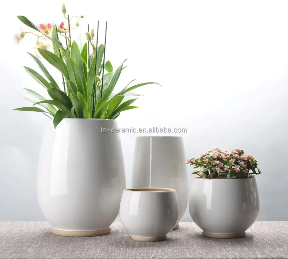 Outdoor plain white color Nordic style large ceramic eco - friendly flower pot for garden