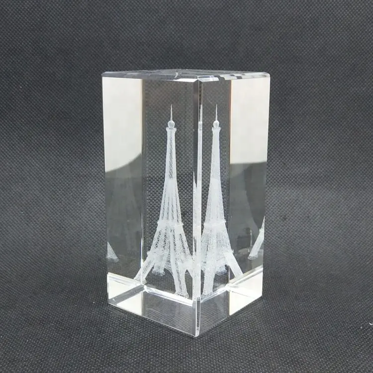 Wholesale Crystal Souvenir Glass Blocks/Cubes 3D Laser Crystal Eiffel Tower