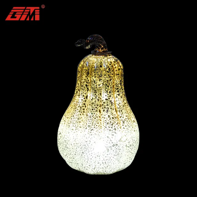 Calabaza dorada decorativa para Halloween, cristal con acabado de mercurio y luz LED cálida, 2022, decoración de Día de Acción de Gracias, luz de calabaza