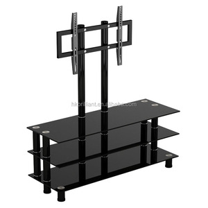 <strong>Modern</strong> Telescope Black Tempered Glass <strong>TV</strong> Stand with Three Tier Glass Table with <strong>Tv</strong> Wall <strong>Mount</strong> for 32&quot;~60&quot;LED LCD <strong>TV</strong>