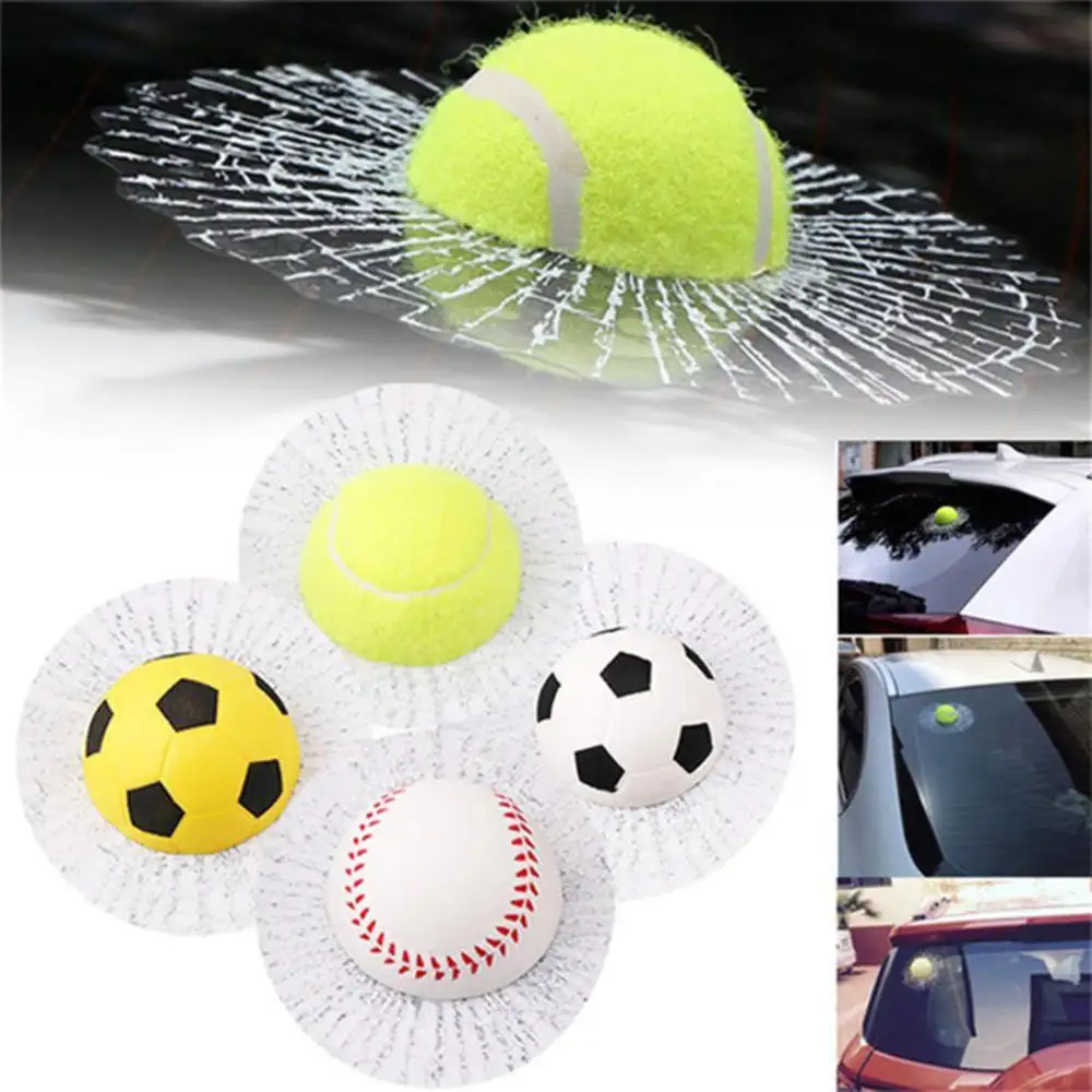 Creative Baseball Basketball Football Hits Funny Window Broken Glass Crack 3D Tennis Car Sticker