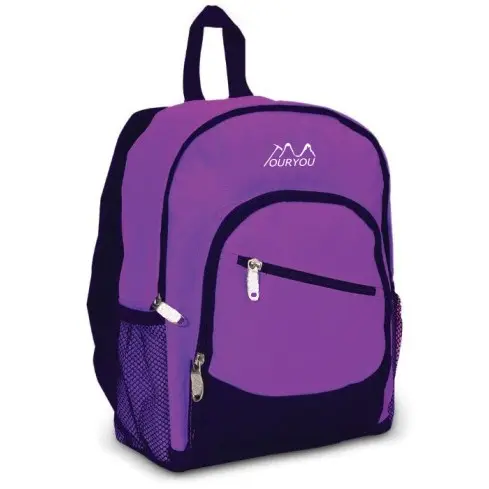 Producto caliente C púrpura niños mochila con bolsillo frontal