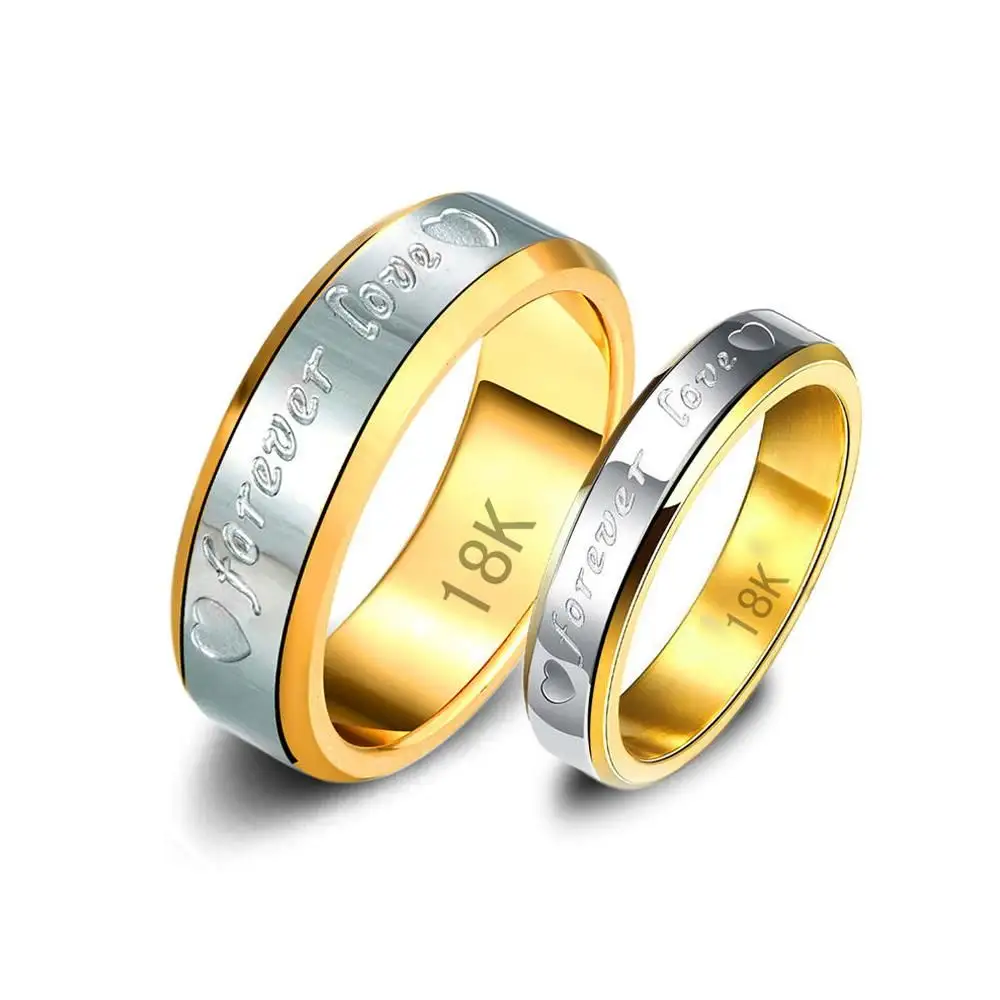 Anillos de boda de oro de 24 quilates, de acero inoxidable, hermoso amor eterno, alta calidad