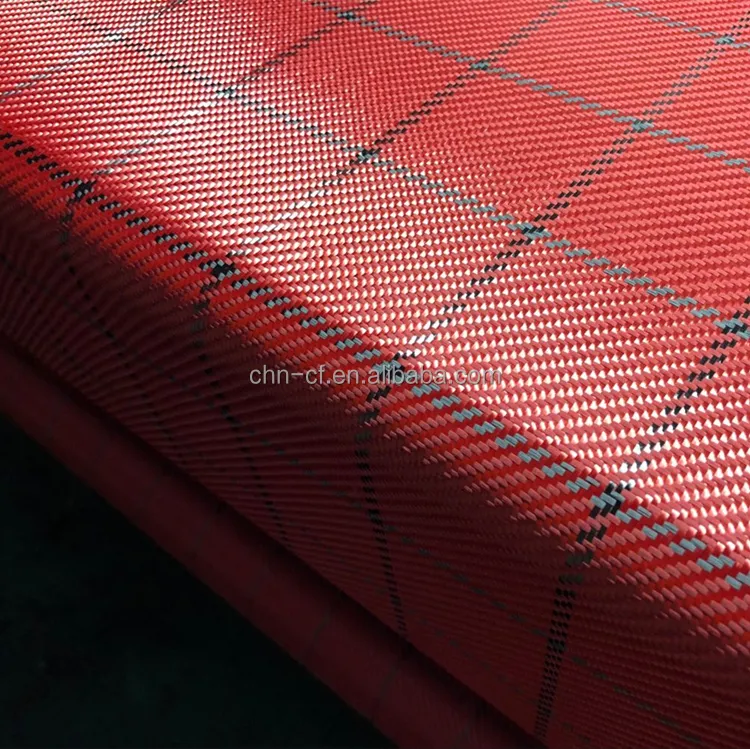 high quality carbon fiber cloth,200g/sq.m Red Kevlar 1500D and 3K carbon fiber twill hybrid fabric (red_black)