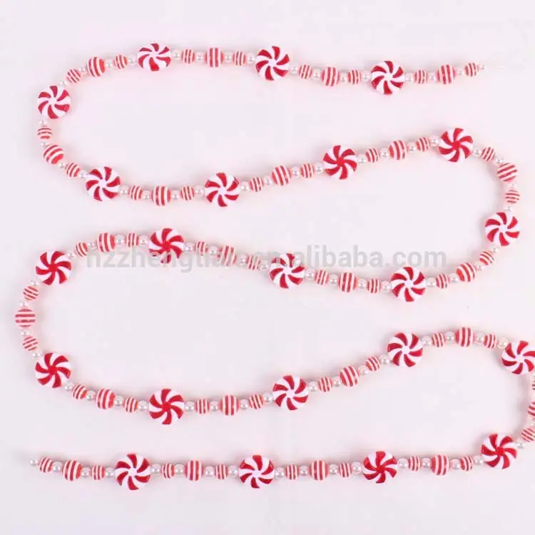 Guirlande de perles en plastique, décorations perles rouges et blanches pour noël, 2 m