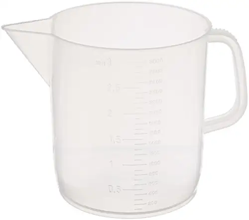 Venta al por mayor 10ml 25ml 50ml 100ml 200ml 250ml 500ml 5000ml de equipos de laboratorio tazas taza de graduado de plástico vaso de precipitados con mango