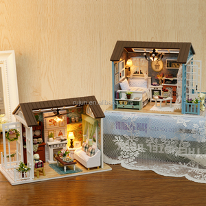 Sevimli odası en iyi fiyat satış amerikan Vintage stil Diy ahşap Dollhouse minyatür mavi kez iyi zamanlar tatil süreleri - Product Image 4