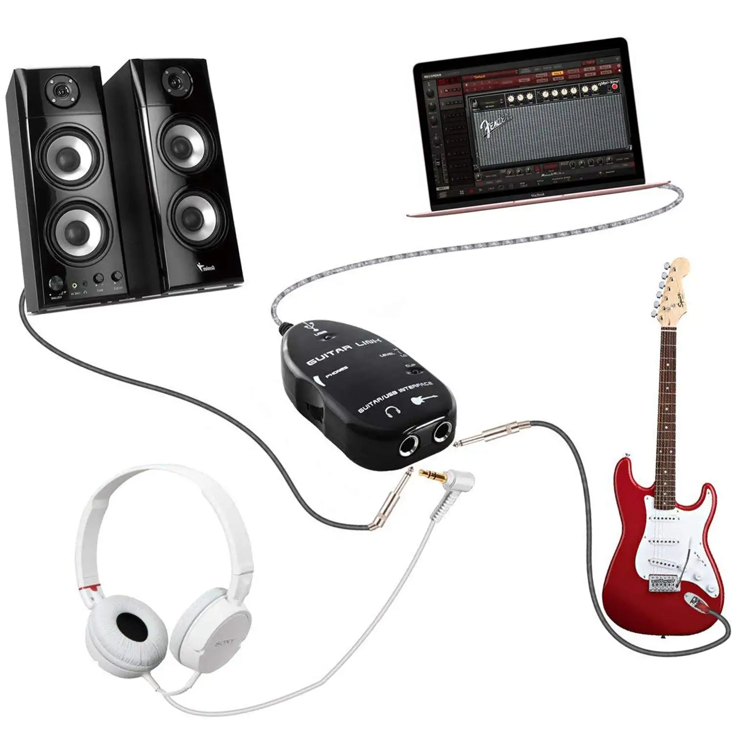 Câble USB pour guitare électrique pouces, lien de guitare Midi, pilote de câble