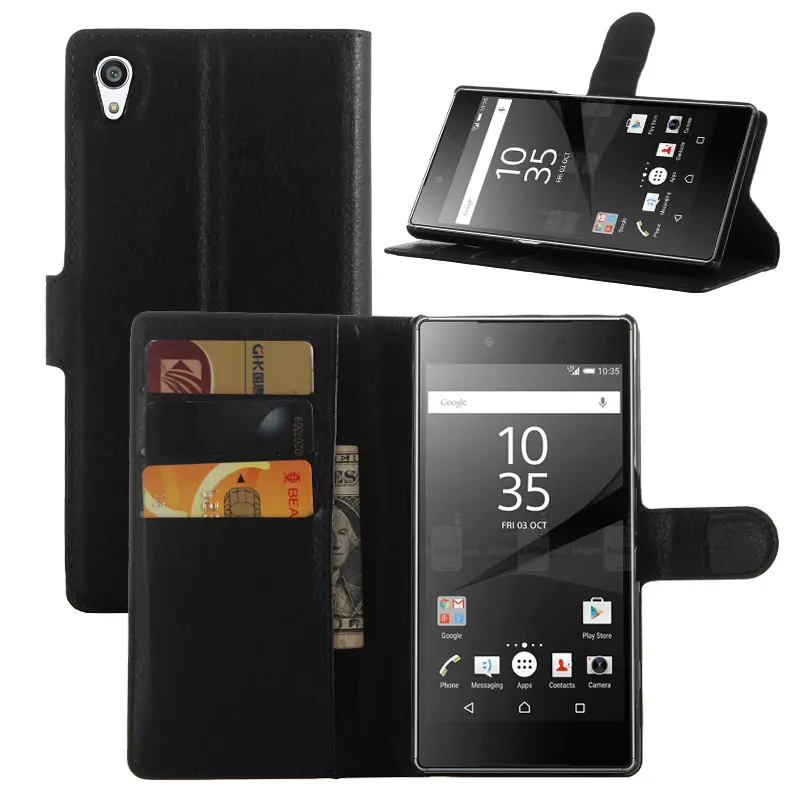 Funda tipo billetera de cuero PU para Sony Xperia Z5 Premium