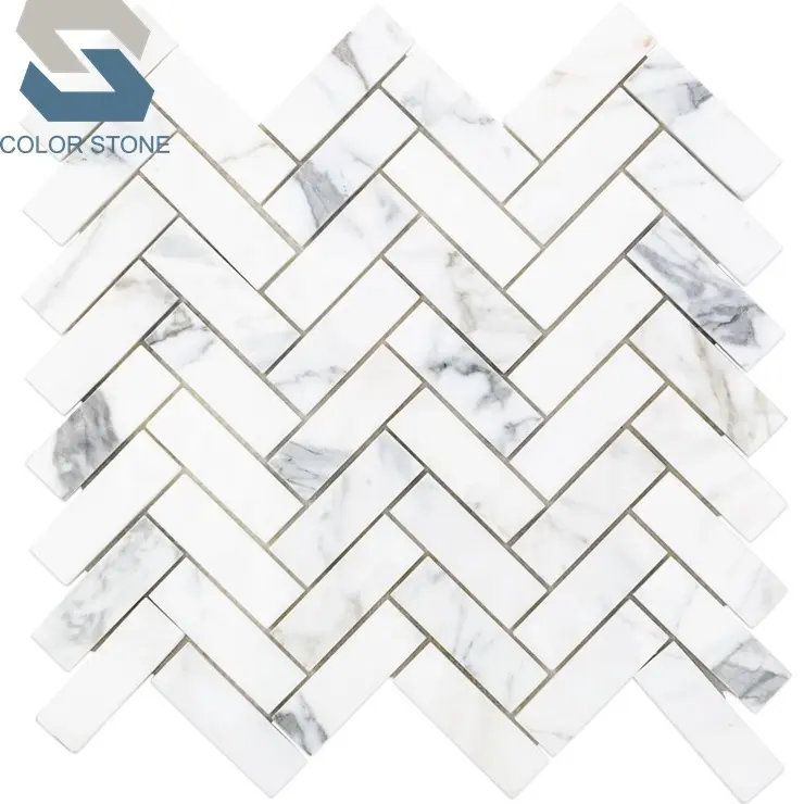 Alta calidad italiano calacatta oro mosaico backsplash azulejos mosaico para cuarto de baño