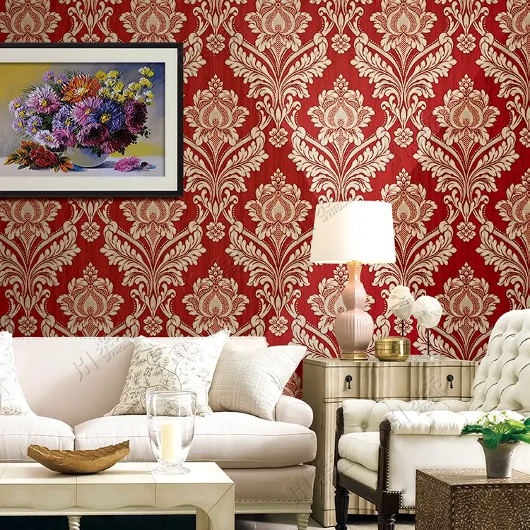 Italienische Klassische Rote Tapete Design Luxus Wand Papier Schwere Damast Tapete