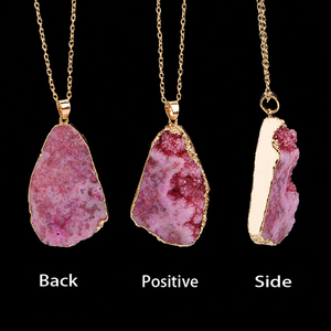 人気の金メッキDruzy Quartzネックレス女性用天然石不規則ジオードアメジストリンクチェーン付き - Product Image 4