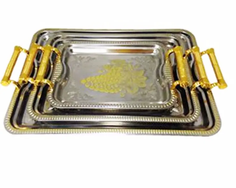 Venta al por mayor, bandeja Rectangular de acero inoxidable para servir alimentos, decorativa