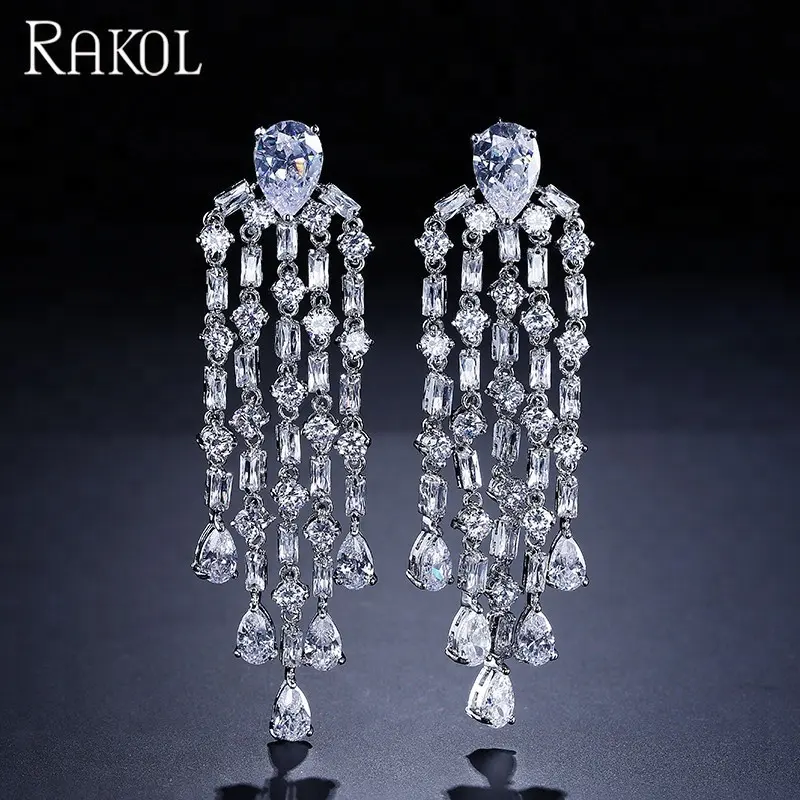RAKOL EP430 de lujo de la boda joyería nupcial Cristal de circón CZ cubic zirconia pendientes de borla