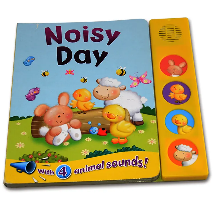 Impresión de Libro de cartón personalizado para niños, botón de presión, libros de sonido
