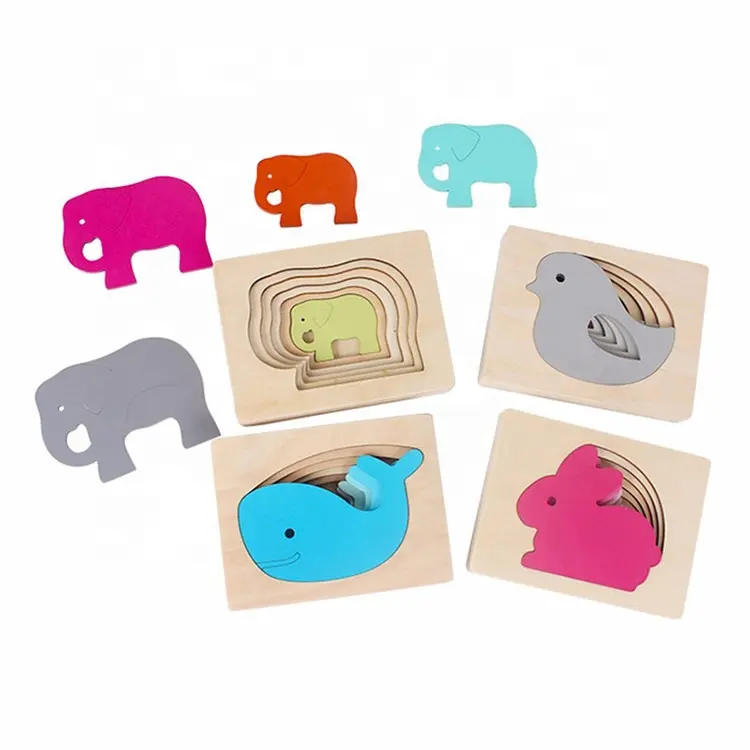 Carton Rabbit/Bird/Elephant/Whale Puzzle Multilayer Jigsaw Baby Child Early Enlightenment Grab Educational wooden puzzle