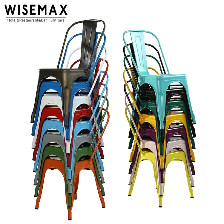 WISEMAX FURNITURE bistro cafe hotel struttura in metallo ristorante sedie da pranzo in metallo sedia tolix impilabile all'ingrosso