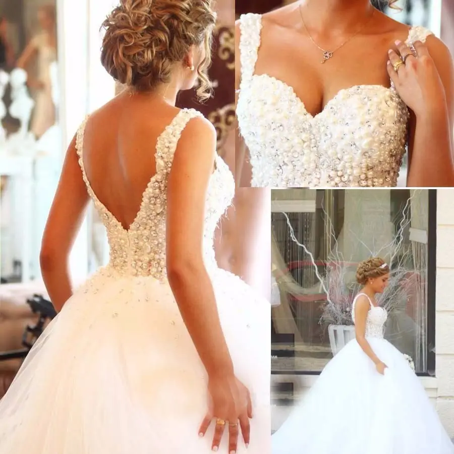 LL039 abiti da sposa senza schienale 2022 abiti da ballo con perle a cuore in Tulle bianco cinturino per Spaghetti abiti cinesi personalizzati