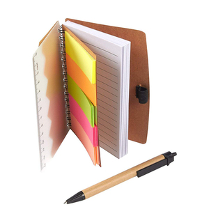 Mini cuaderno en espiral A5 A6 personalizado, papel reciclado con cubierta de cuero, estilo impreso, logotipo personalizado, incluye notas adhesivas para bolígrafo - Product Image 3