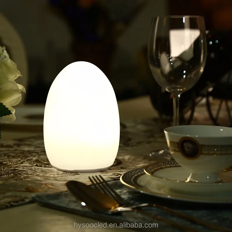 Lampu LED bentuk telur plastik tanpa kabel, lampu LED bentuk lilin meja restoran tahan lama tanpa kabel