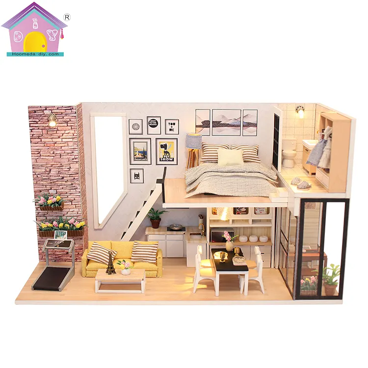 Hongda bella casa delle bambole fai da te a due piani stile duplex in miniatura Kit per le ragazze