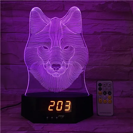 Luminária led noturna com 7 cores mudando cores acrílico 3d ilusão visual com base de relógio