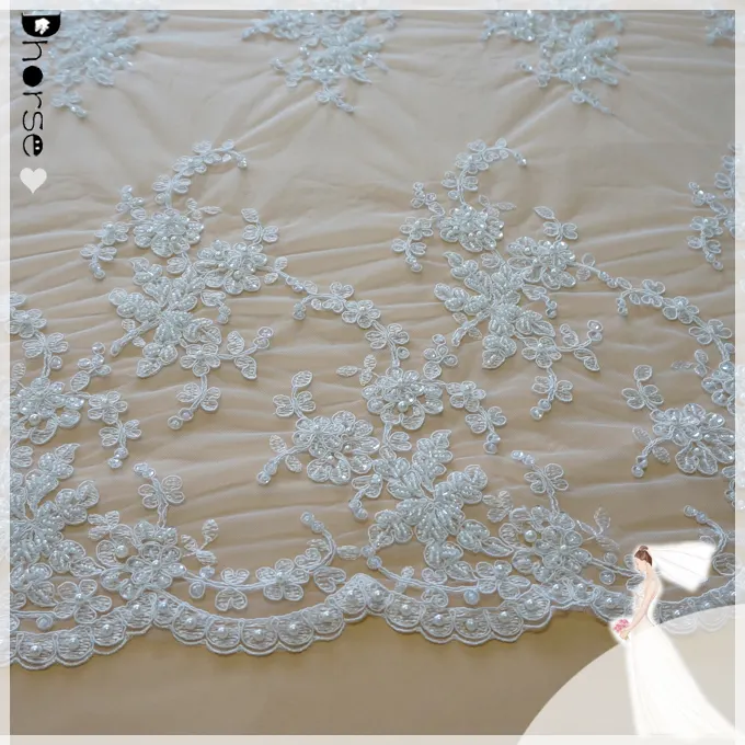 Nuevo diseño elegante dhorse de novia de encaje/DH-BF 765 del bordado de la boda de encaje de tela/tela blanco y marfil motivo de encaje bordado tela