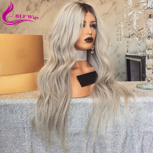 מים גל 26 inch Ombre שיער טבעי תחרה מול פאה, פאות אפורים עבור לבן נשים