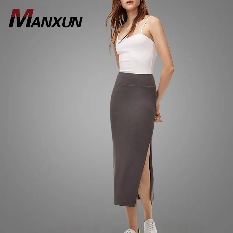 中国工場卸売エレガントなロングスリムスカートhotsaleハイウエストニット女性スカートサイドスリットオフィス鉛筆スカート