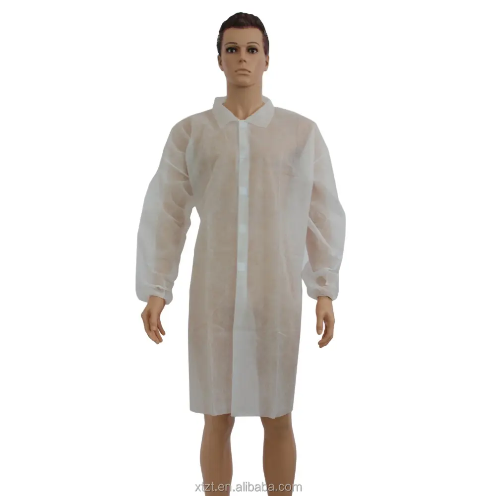 Manteau de laboratoire jetable Non tissé blanc, vêtements de visiteurs de laboratoire d'hôpital avec manchette élastique, manteau de laboratoire médical