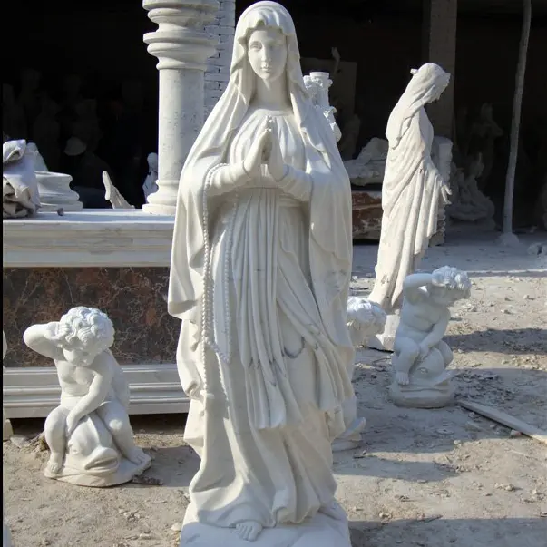 Figura de mármol de piedra religiosa de tamaño real, escultura de Estatua de la Virgen María para decoración de la Iglesia