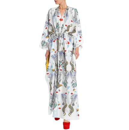 OEM verano Floral impreso de algodón kaftan de gran tamaño vestido Maxi de playa venta al por mayor