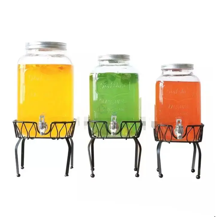 Drinken glas dispenser met 4 set mason pot met handvat en glazen pot met metalen deksel en sraw