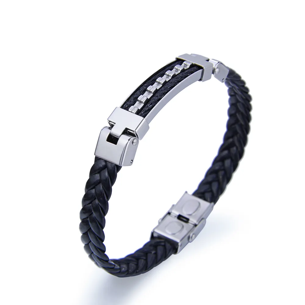 Stainless Steel MenのBlack Bracelet Jewelry Italian Braided Woman Men Leather Bracelet