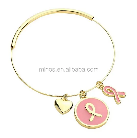 regolabile Golden braccialetto rosa nastro breast cancer awareness braccialetto cuore