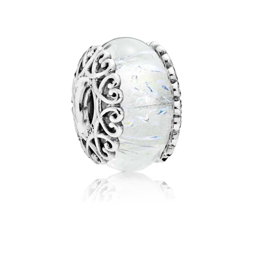 2018 fábrica de China de la plata esterlina 925 iridiscente blanco de cristal de Murano joyería de plata 925 de vidrio DIY encantos cuentas