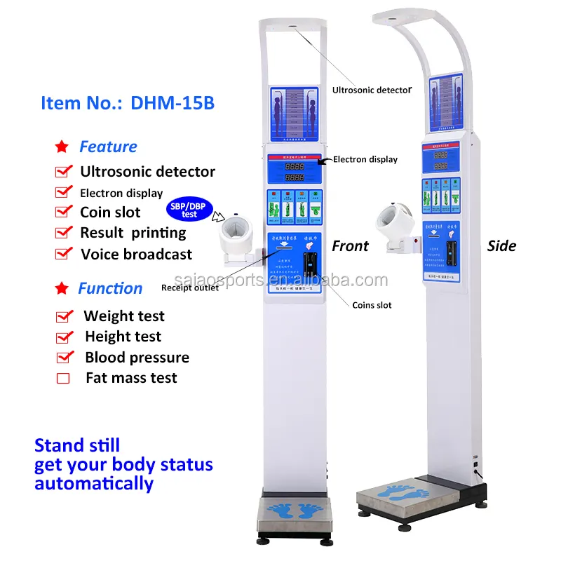 อัลตราโซนิกมัลติฟังก์ชั่ร่างกายความสูง/น้ำหนัก/ความดันโลหิต/เครื่องวัดร่างกายร่างกายทดสอบสล็อตแมชชีน,เครื่องชั่งน้ำหนัก