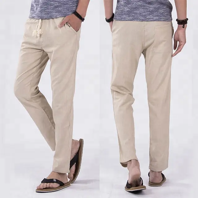 2023 ropa de verano transpirable cómodo joggers delgados pantalones de lino para hombres