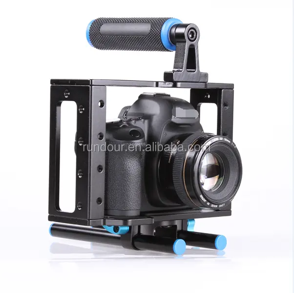 الألومنيوم DSLR هيكل قفصي الشكل للكاميرا كيت دعم لكانون 5D مارك الثاني 7D 60D 15 مللي متر هيكل قفصي الشكل للكاميرا تلاعب