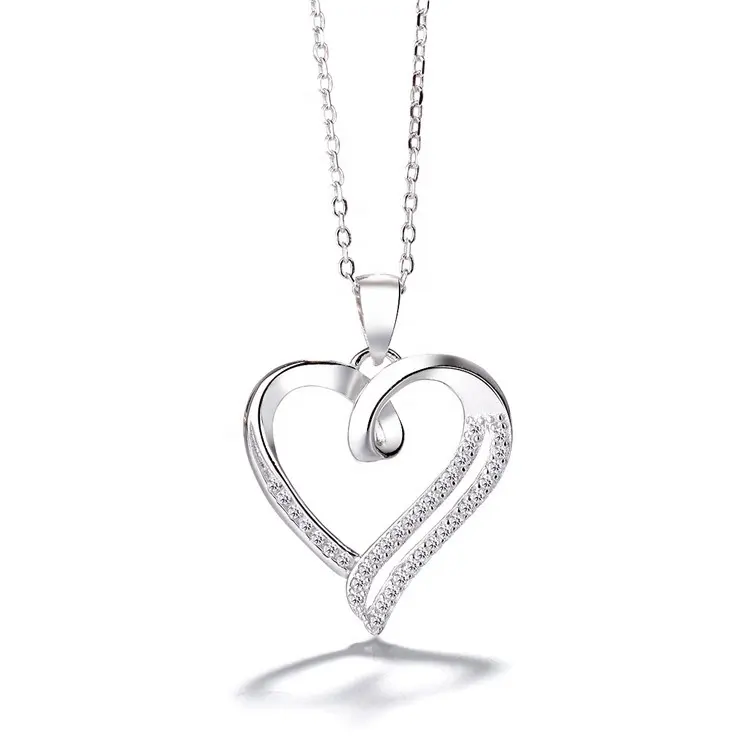 Engagement Geschenk Schmuck 925 Sterling Silber CZ Diamant Herz Anhänger Halskette
