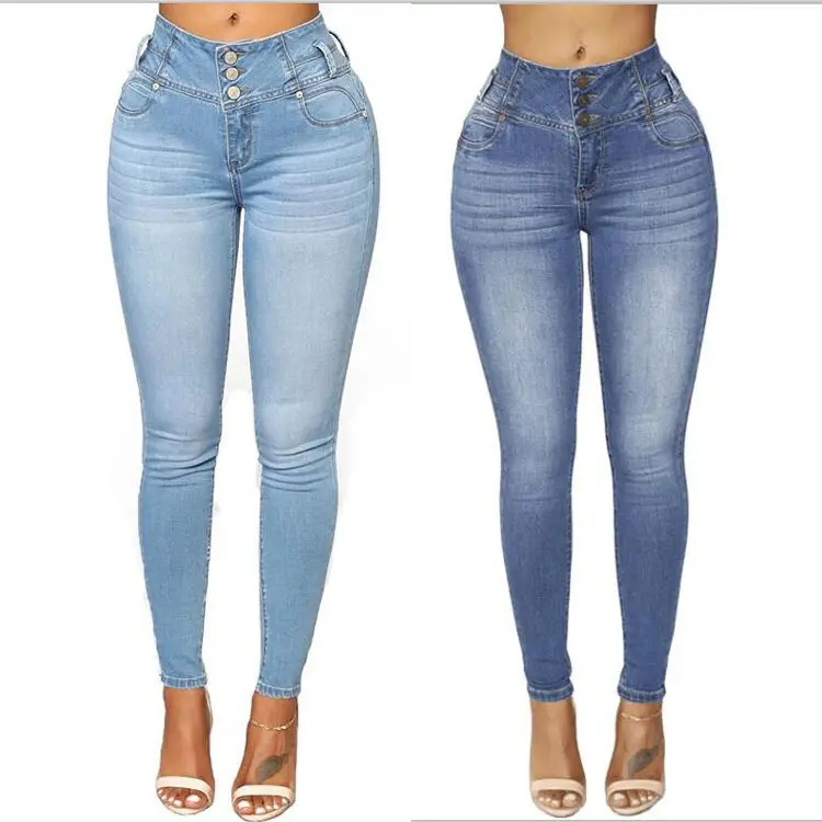 Di vendita calda del denim a vita alta skinny più il formato colombia dei jeans per le donne