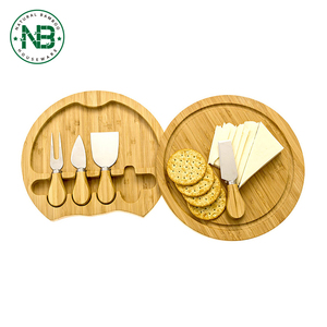 Round 4 Piece Bamboo Cheese Cutting Board mit Slide Out Drawer