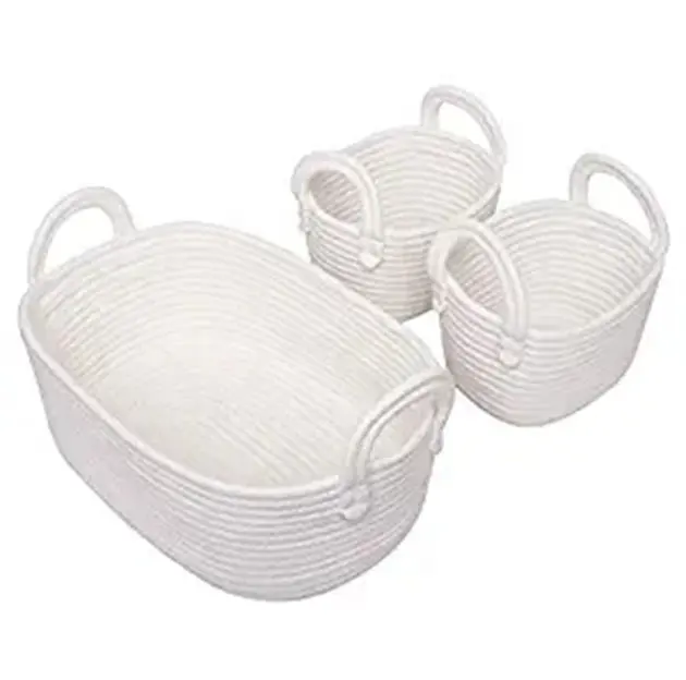 Paniers de rangement en corde de coton, ensemble de 3 organisateurs de jouets pour décor tissé de chambre à coucher, panier à cadeaux