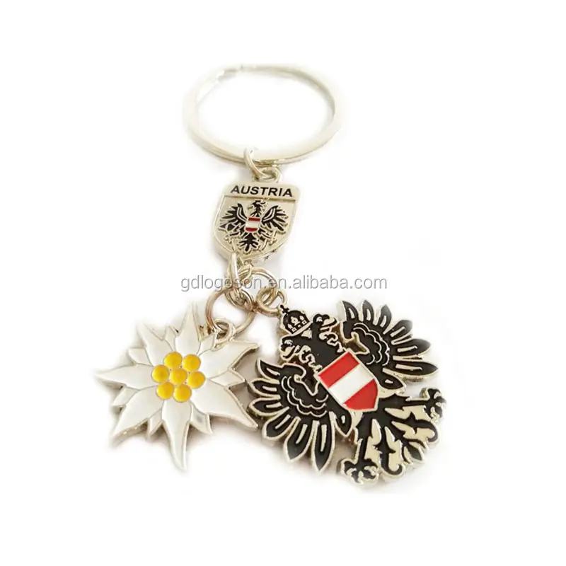 Tourist Souvenirs Custom Shaped Metall Mode Schlüssel bund Österreich National Emblem Edelweiss, Flagge Metall Schlüssel anhänger Logo