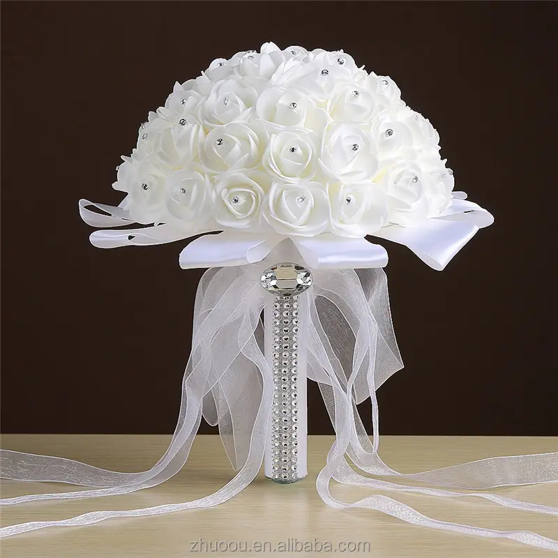 Bride Bouquet Beautiful Giant Foam Roses Artificial Flowers Crystal Flower bouquet for Wedding decoration