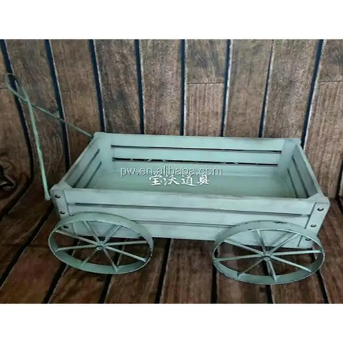 Vintage Newborn Wooden Wagon Cart for Photo Shoot Rustic Baby Photo Cart Newborn Girl Mini Bed Beanbag Stand Frame Set