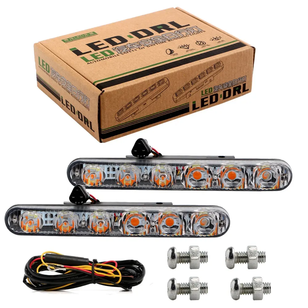 Yüksek güç parlaklık otomatik 6 LED DRL, LED gündüz çalışan işık, kafa lambası süper + döner kapalı ışık